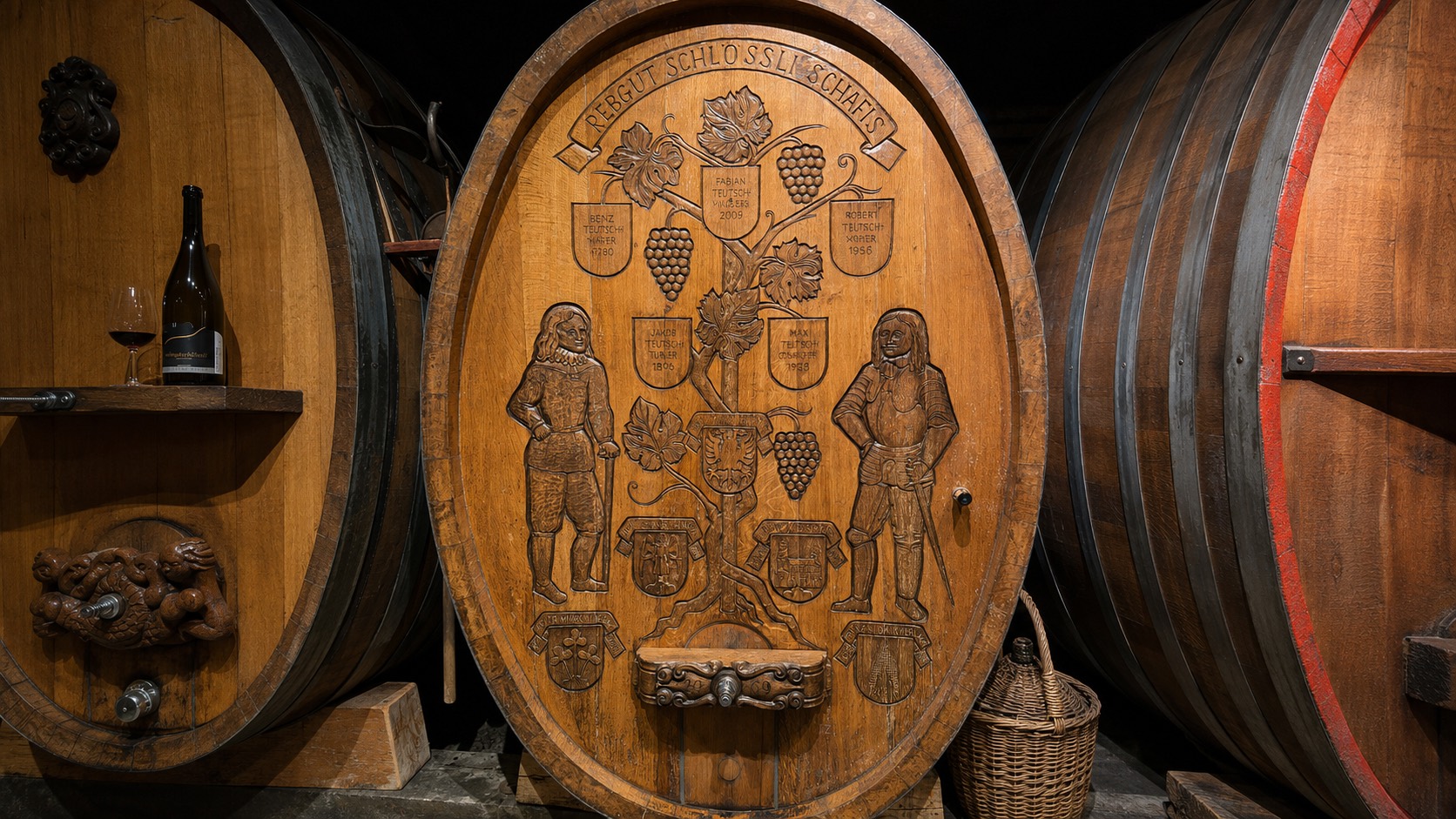 La botte genealogica nella cantina del Weingut Schlössli